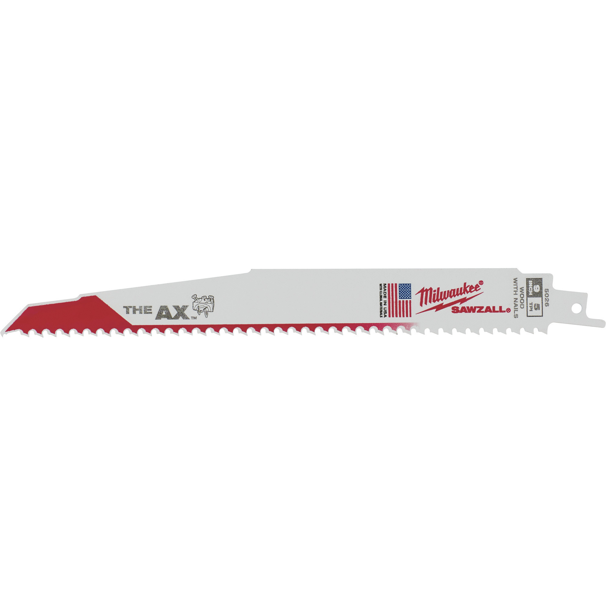 Milwaukee Ax Sawzall® Wood Cutting Blade, 9in., 5 TPI, BiMetal, Model